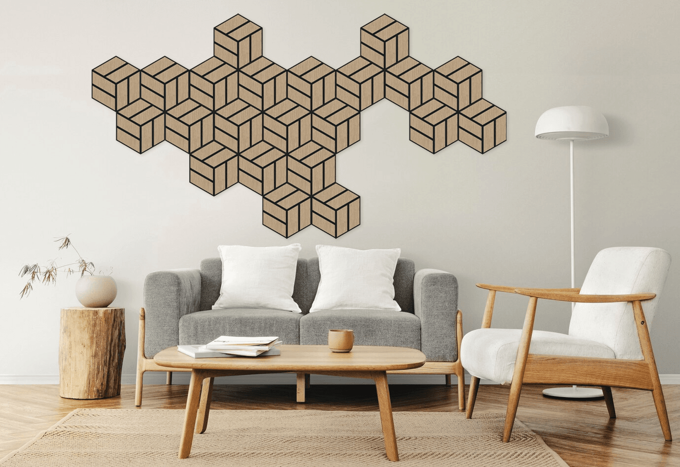 Decorative acoustic wall arrangement shown in the manufacturing partner catalogue