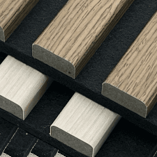 Close-up showing the wood finish slats and felt backing